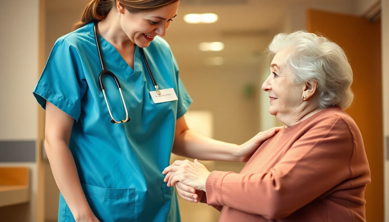 Infirmière aidant une personne âgée à se relever